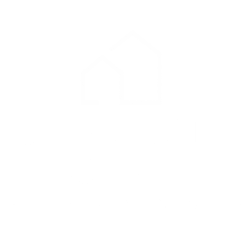 A black and white logo for Sherman Pointe Apartments.